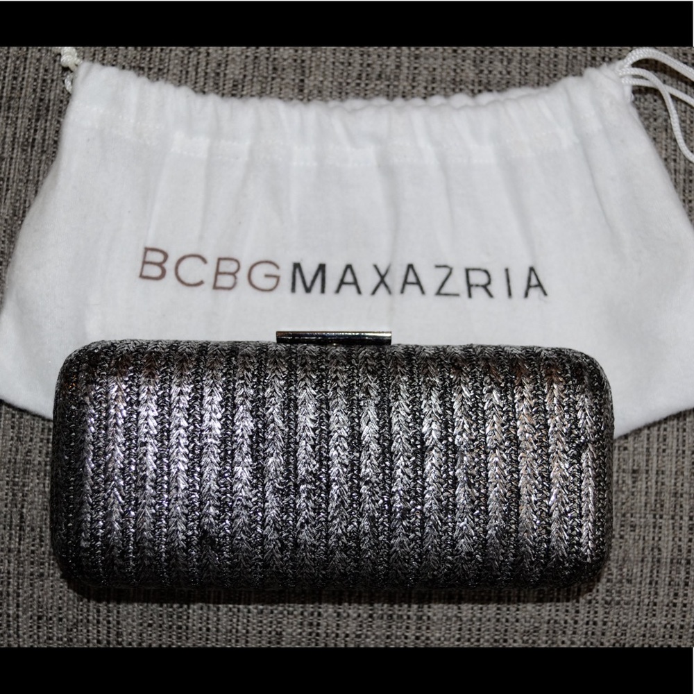 BCBGMAXAZRIA Gunmetal Metallic Straw Clutch